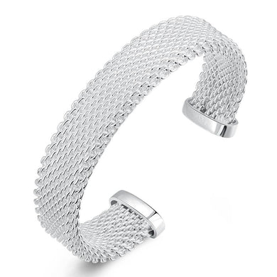 Silver Mesh Knot Open-Cuff Bangle - lashirtco-com