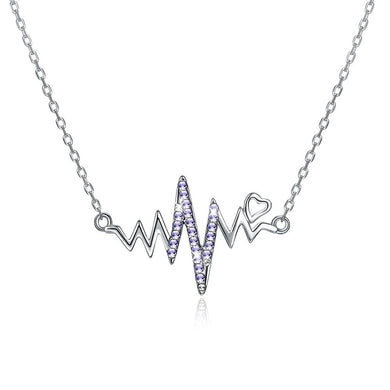 Amethyst Beating Heart Sterling Silver Swarovski Crystal Necklace - lashirtco-com