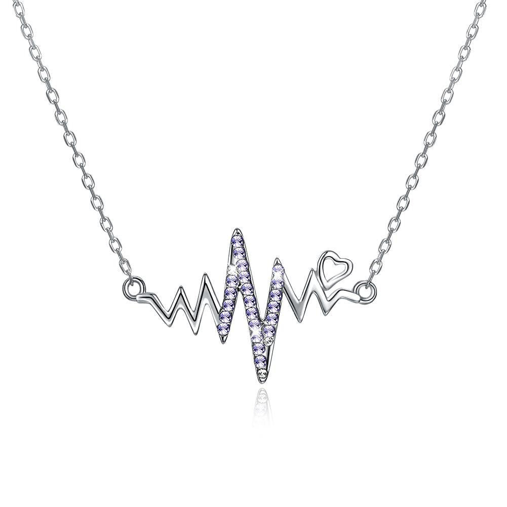 Amethyst Beating Heart Sterling Silver Swarovski Crystal Necklace - lashirtco-com