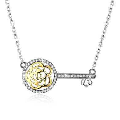 Key to my Heart Laser Cut Flower Sterling Silver Pave Swarovski Crystal Necklace - lashirtco-com